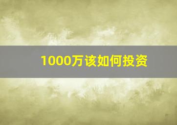 1000万该如何投资