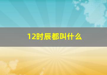 12时辰都叫什么