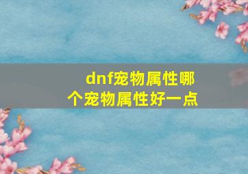 dnf宠物属性哪个宠物属性好一点