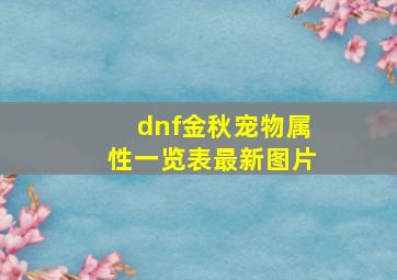 dnf金秋宠物属性一览表最新图片