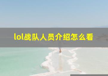 lol战队人员介绍怎么看