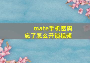 mate手机密码忘了怎么开锁视频