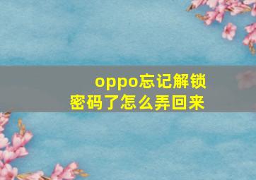 oppo忘记解锁密码了怎么弄回来