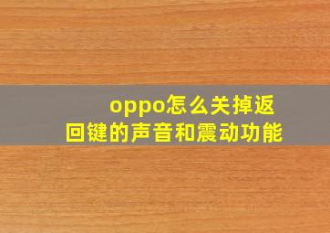 oppo怎么关掉返回键的声音和震动功能