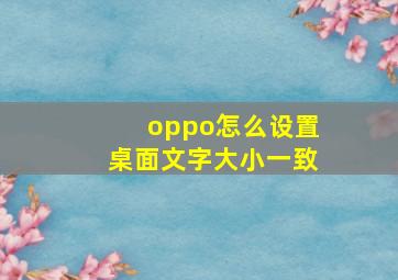 oppo怎么设置桌面文字大小一致