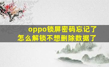 oppo锁屏密码忘记了怎么解锁不想删除数据了