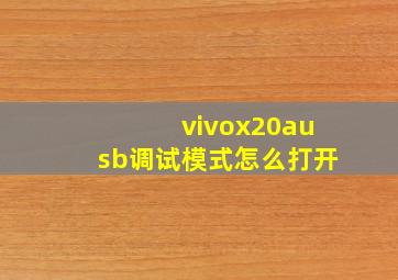 vivox20ausb调试模式怎么打开