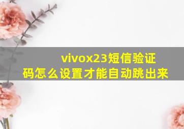 vivox23短信验证码怎么设置才能自动跳出来