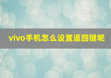 vivo手机怎么设置返回键呢