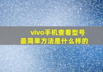 vivo手机查看型号最简单方法是什么样的