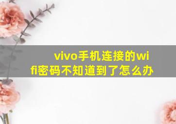 vivo手机连接的wifi密码不知道到了怎么办