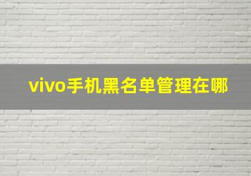 vivo手机黑名单管理在哪