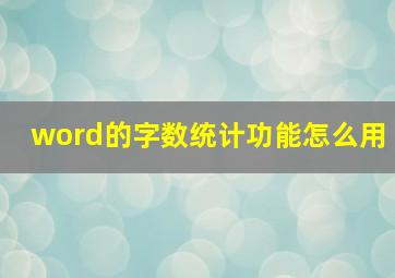 word的字数统计功能怎么用