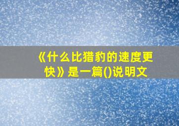 《什么比猎豹的速度更快》是一篇()说明文