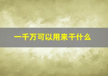 一千万可以用来干什么