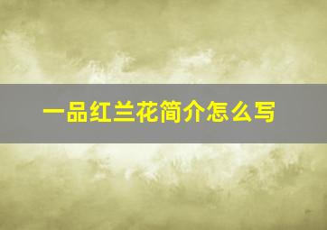 一品红兰花简介怎么写