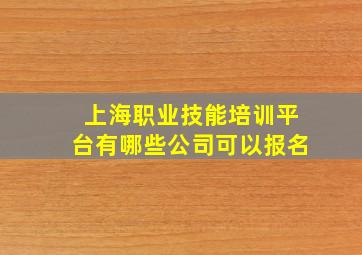 上海职业技能培训平台有哪些公司可以报名