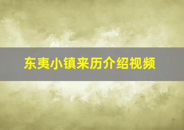 东夷小镇来历介绍视频