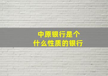 中原银行是个什么性质的银行