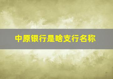 中原银行是啥支行名称