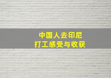 中国人去印尼打工感受与收获