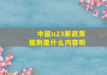 中超u23新政策规则是什么内容啊