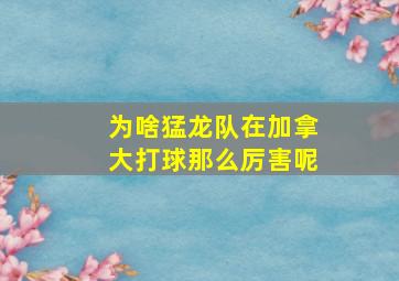 为啥猛龙队在加拿大打球那么厉害呢