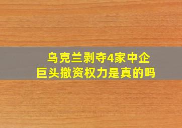 乌克兰剥夺4家中企巨头撤资权力是真的吗