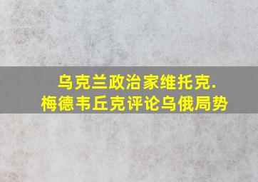 乌克兰政治家维托克.梅德韦丘克评论乌俄局势