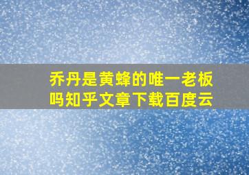 乔丹是黄蜂的唯一老板吗知乎文章下载百度云