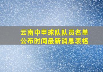 云南中甲球队队员名单公布时间最新消息表格