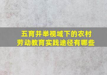 五育并举视域下的农村劳动教育实践途径有哪些