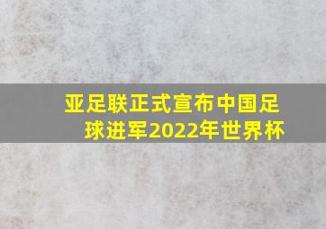 亚足联正式宣布中国足球进军2022年世界杯