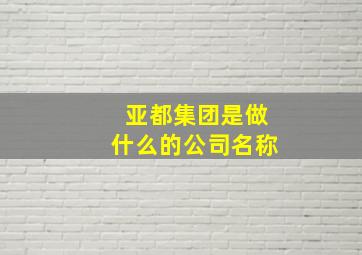 亚都集团是做什么的公司名称