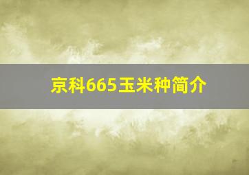 京科665玉米种简介