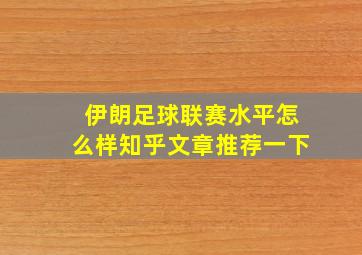 伊朗足球联赛水平怎么样知乎文章推荐一下