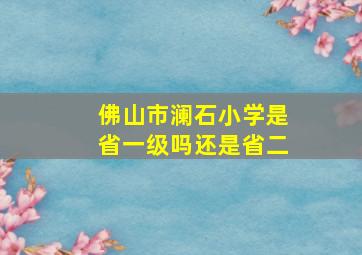 佛山市澜石小学是省一级吗还是省二