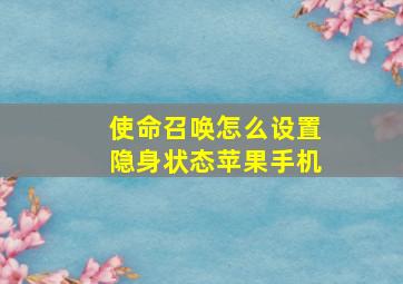 使命召唤怎么设置隐身状态苹果手机