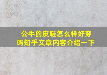 公牛的皮鞋怎么样好穿吗知乎文章内容介绍一下