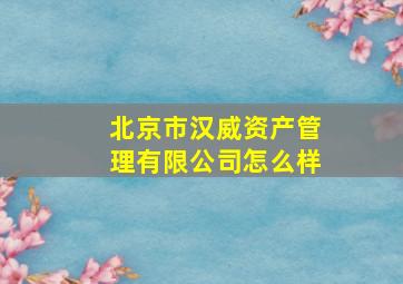 北京市汉威资产管理有限公司怎么样