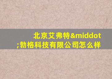 北京艾弗特·勃格科技有限公司怎么样