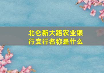 北仑新大路农业银行支行名称是什么