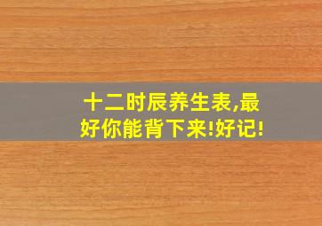 十二时辰养生表,最好你能背下来!好记!