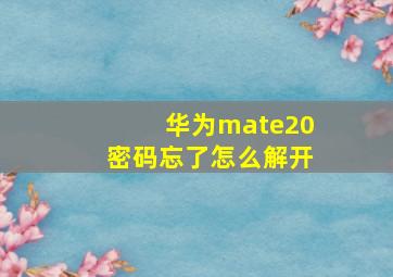 华为mate20密码忘了怎么解开