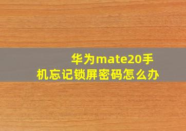 华为mate20手机忘记锁屏密码怎么办