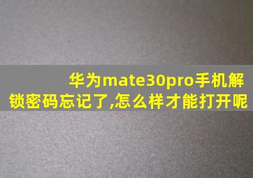 华为mate30pro手机解锁密码忘记了,怎么样才能打开呢