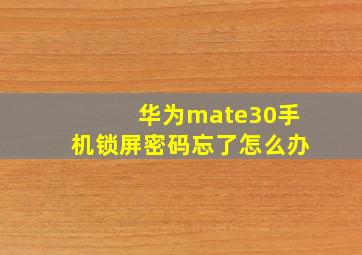 华为mate30手机锁屏密码忘了怎么办