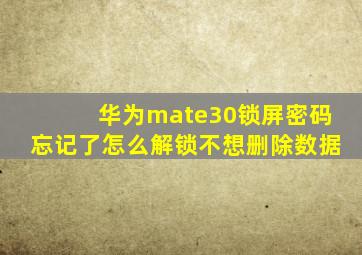 华为mate30锁屏密码忘记了怎么解锁不想删除数据