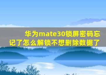 华为mate30锁屏密码忘记了怎么解锁不想删除数据了