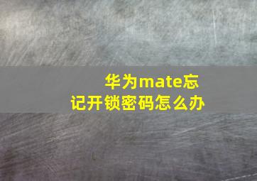 华为mate忘记开锁密码怎么办